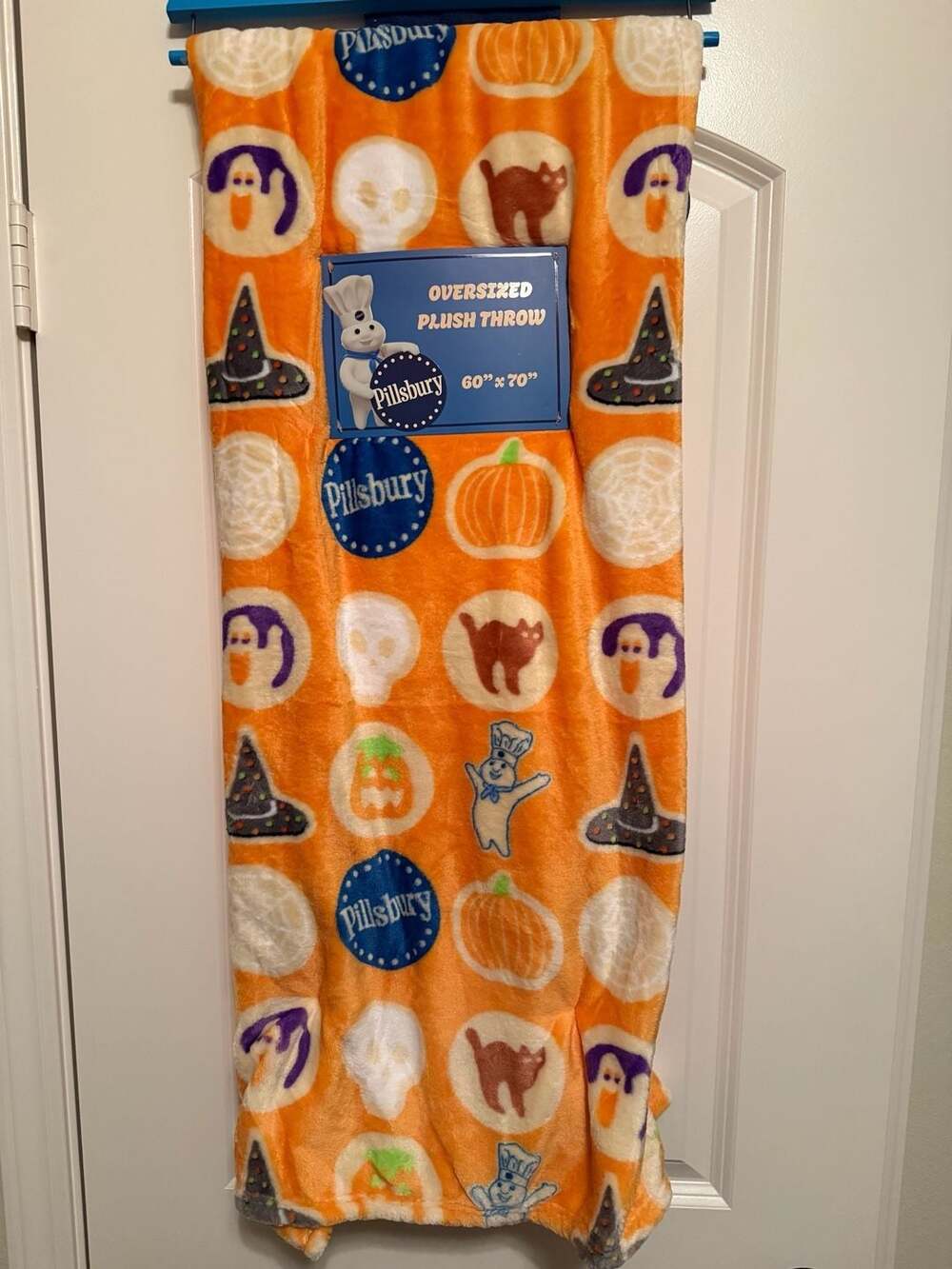 Pillsbury Halloween Cookie Oversized Plush Throw Size 60x70 Orange Blanket